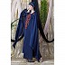 Party wear embroidered abaya with long wing sleeves- Navy Blue